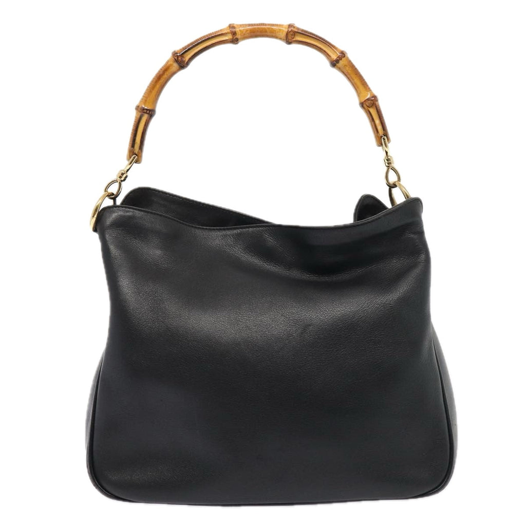 GUCCI Bamboo Hand Bag Leather 2way Black Gold 001 1998 1638 86932
