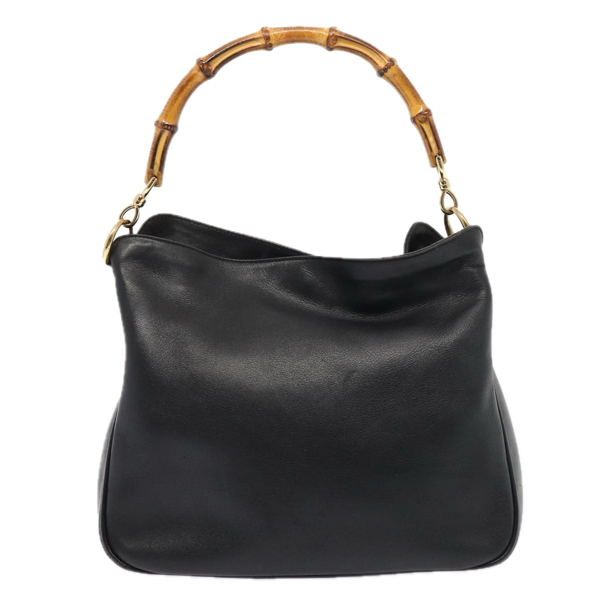 GUCCI Bamboo Hand Bag Leather 2way Black Gold 001 1998 1638 86932