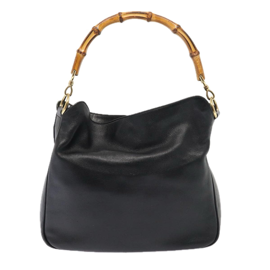 GUCCI Bamboo Hand Bag Leather 2way Black Gold 001 1998 1638 86932