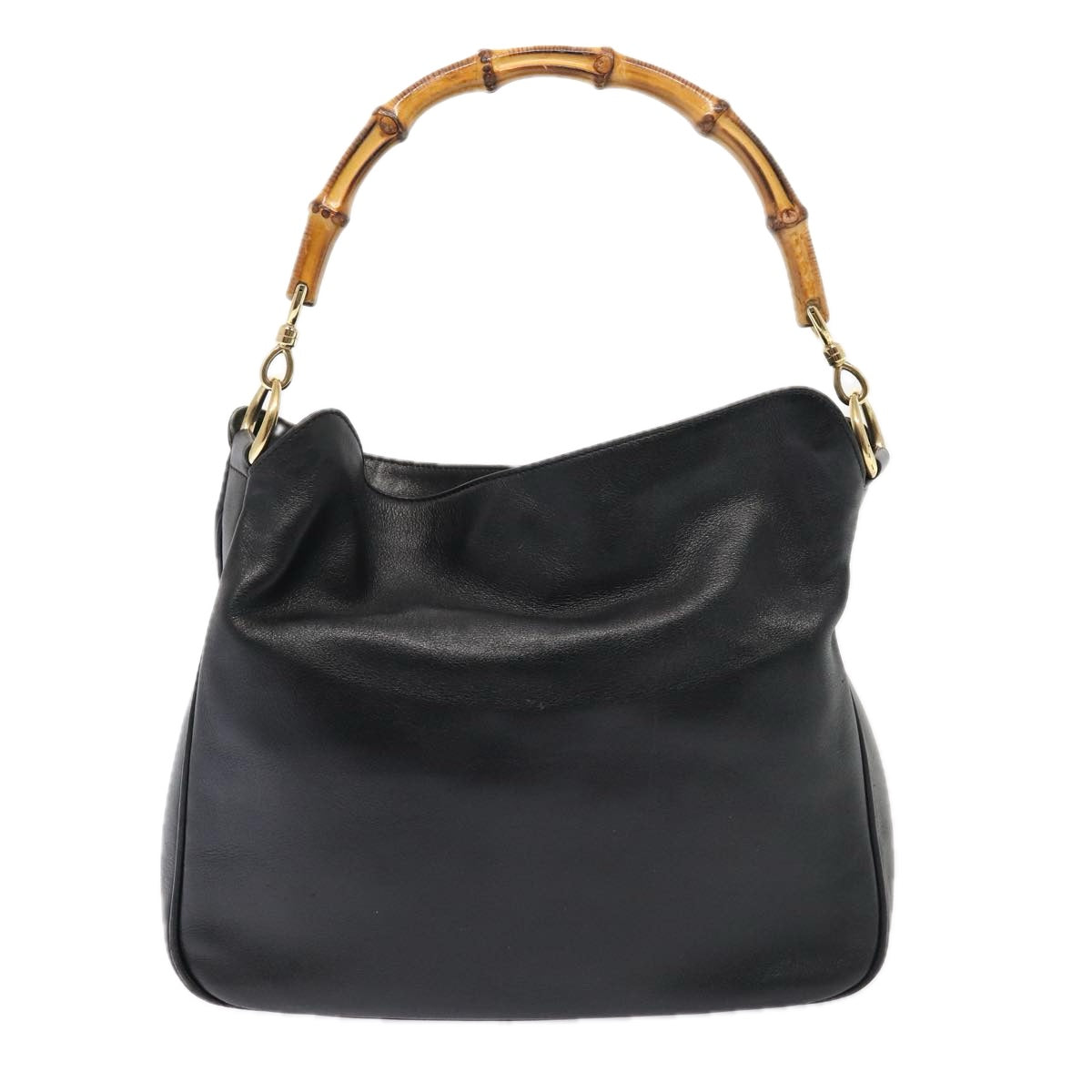 GUCCI Bamboo Hand Bag Leather 2way Black Gold 001 1998 1638 86932