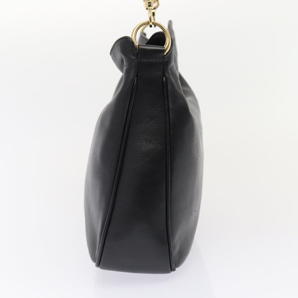GUCCI Bamboo Hand Bag Leather 2way Black Gold 001 1998 1638 86932