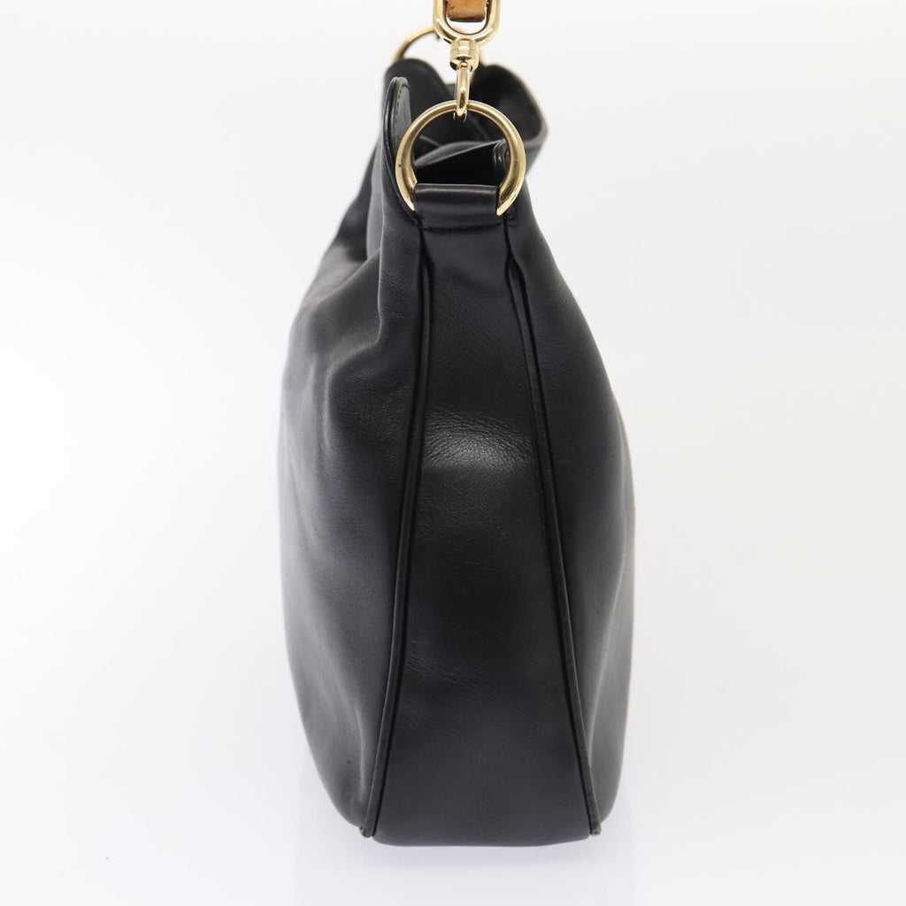 GUCCI Bamboo Hand Bag Leather 2way Black Gold 001 1998 1638 86932