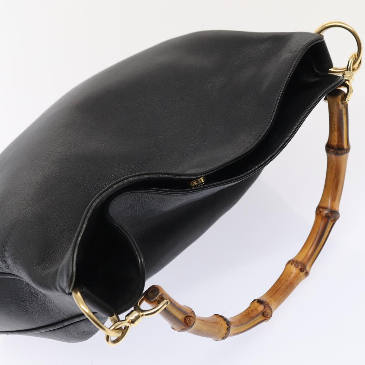 GUCCI Bamboo Hand Bag Leather 2way Black Gold 001 1998 1638 86932