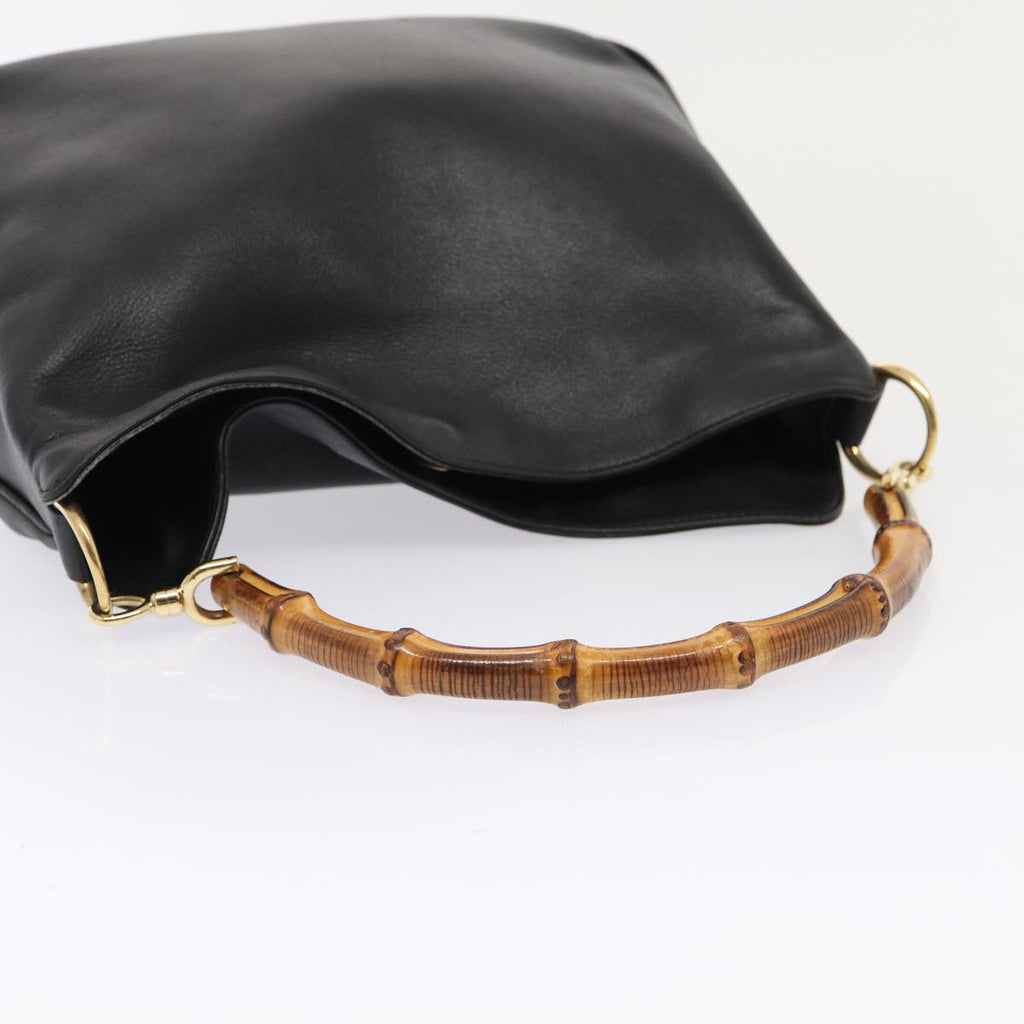 GUCCI Bamboo Hand Bag Leather 2way Black Gold 001 1998 1638 86932