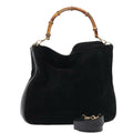GUCCI Bamboo Hand Bag Suede 2way Black Gold 001 1014 1577 0 86933