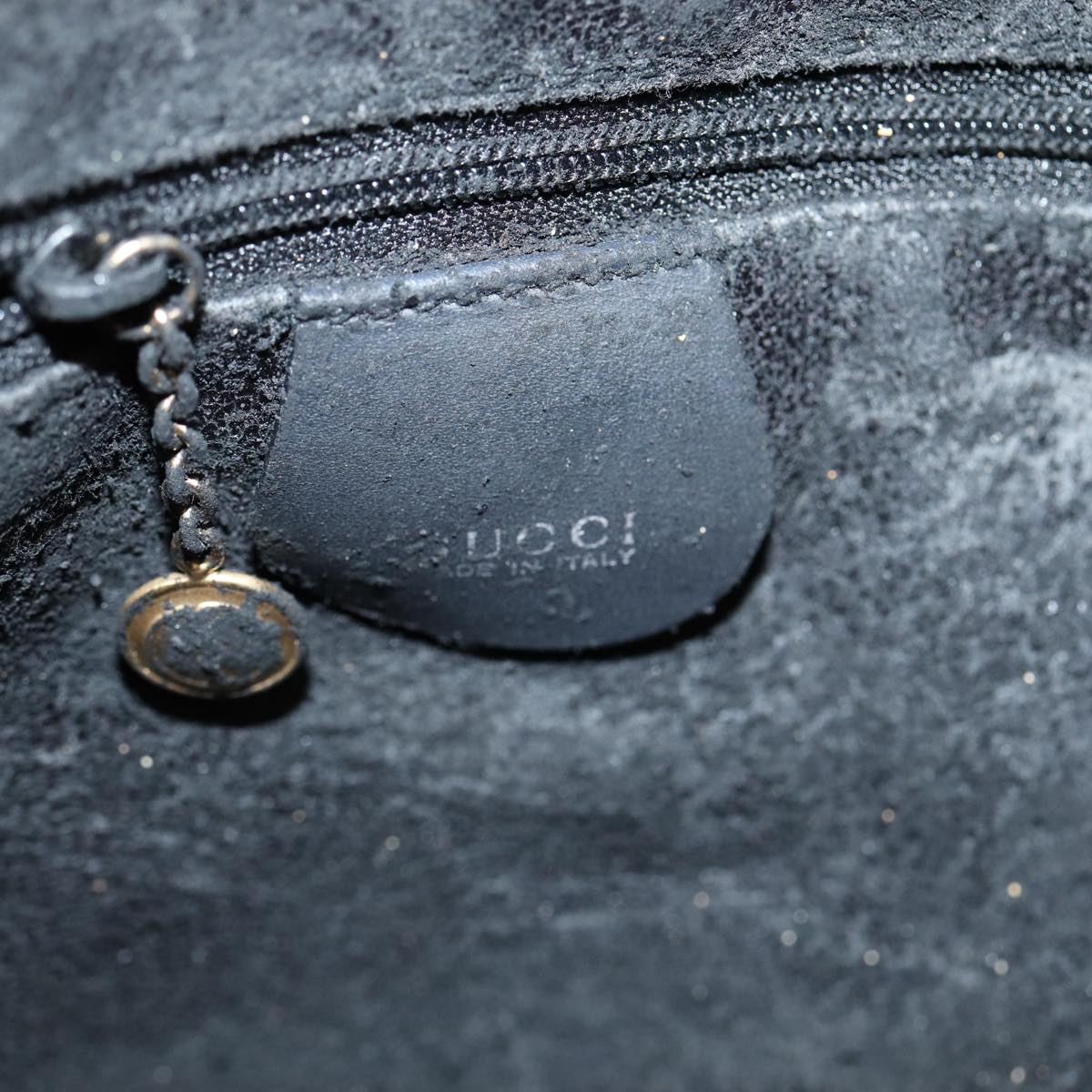 GUCCI Bamboo Hand Bag Suede 2way Black Gold 001 1014 1577 0 86933