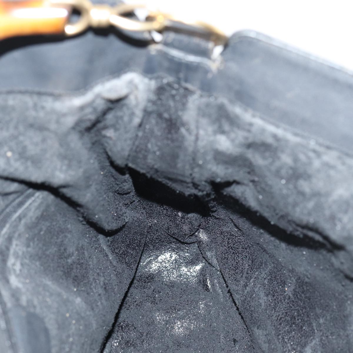 GUCCI Bamboo Hand Bag Suede 2way Black Gold 001 1014 1577 0 86933