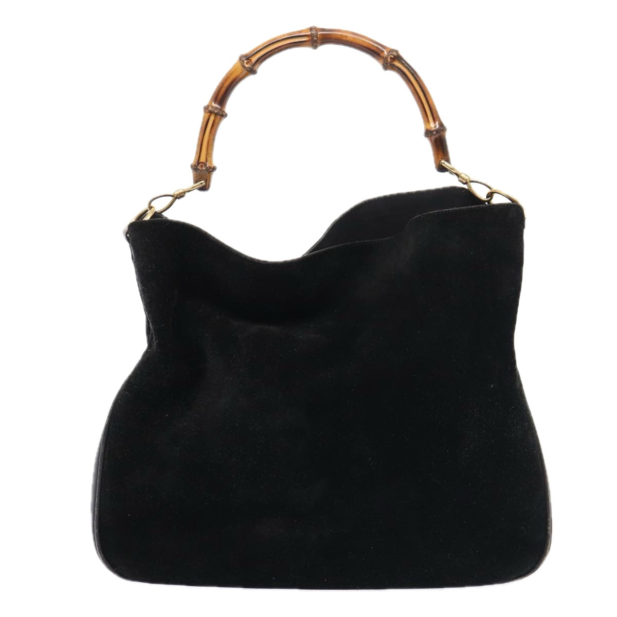 GUCCI Bamboo Hand Bag Suede 2way Black Gold 001 1014 1577 0 86933