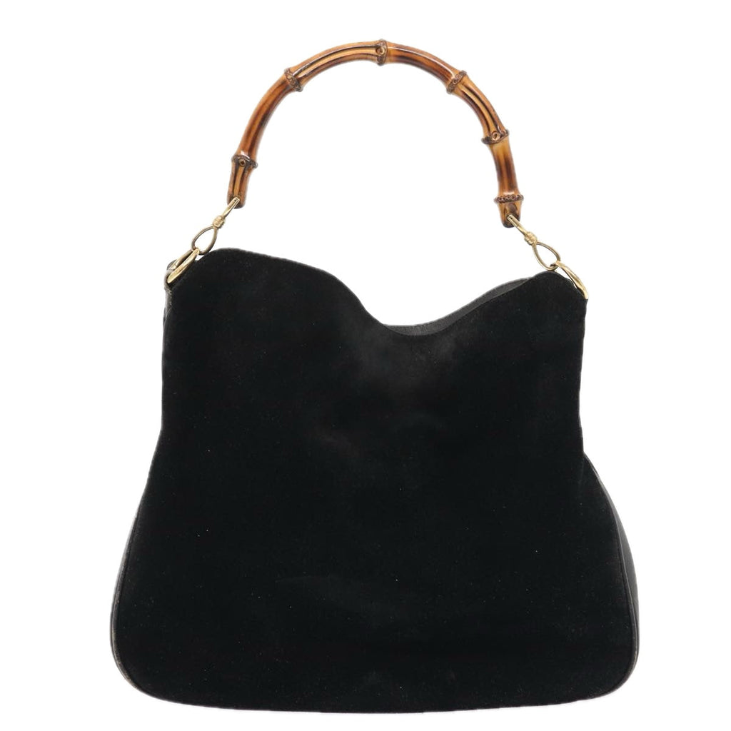 GUCCI Bamboo Hand Bag Suede 2way Black Gold 001 1014 1577 0 86933