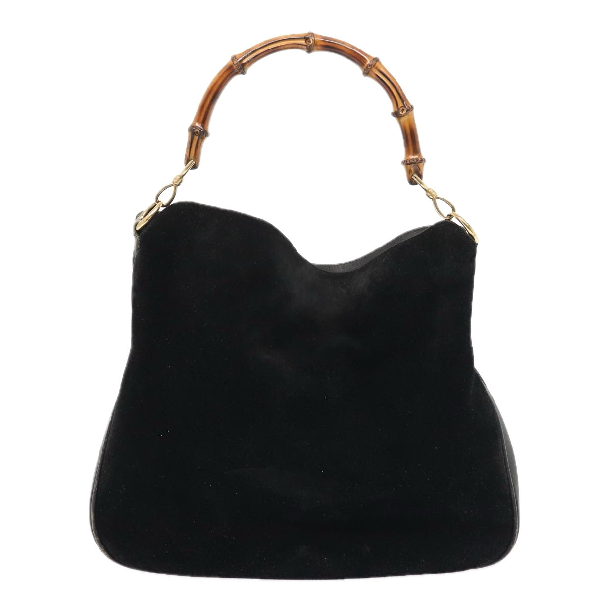 GUCCI Bamboo Hand Bag Suede 2way Black Gold 001 1014 1577 0 86933