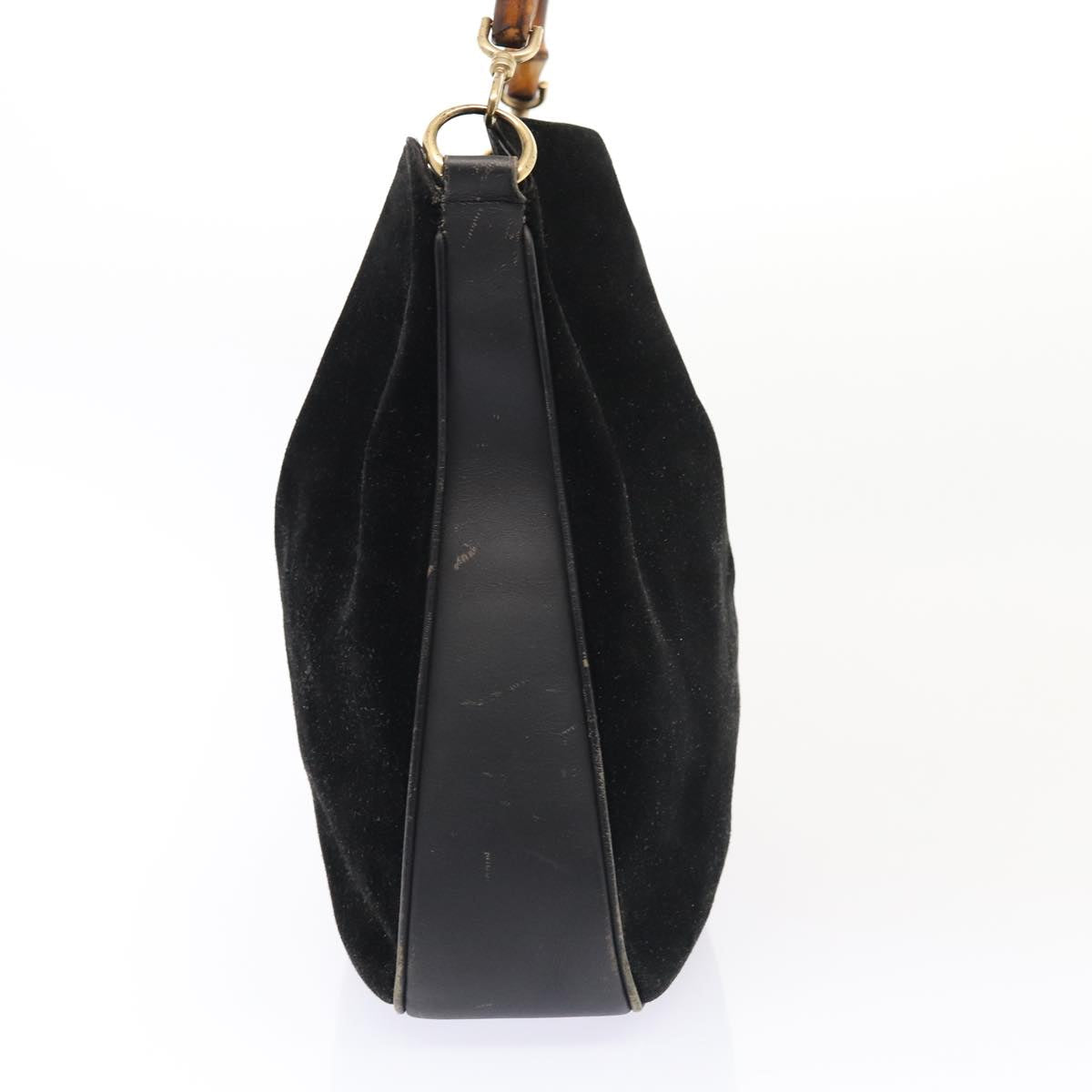 GUCCI Bamboo Hand Bag Suede 2way Black Gold 001 1014 1577 0 86933