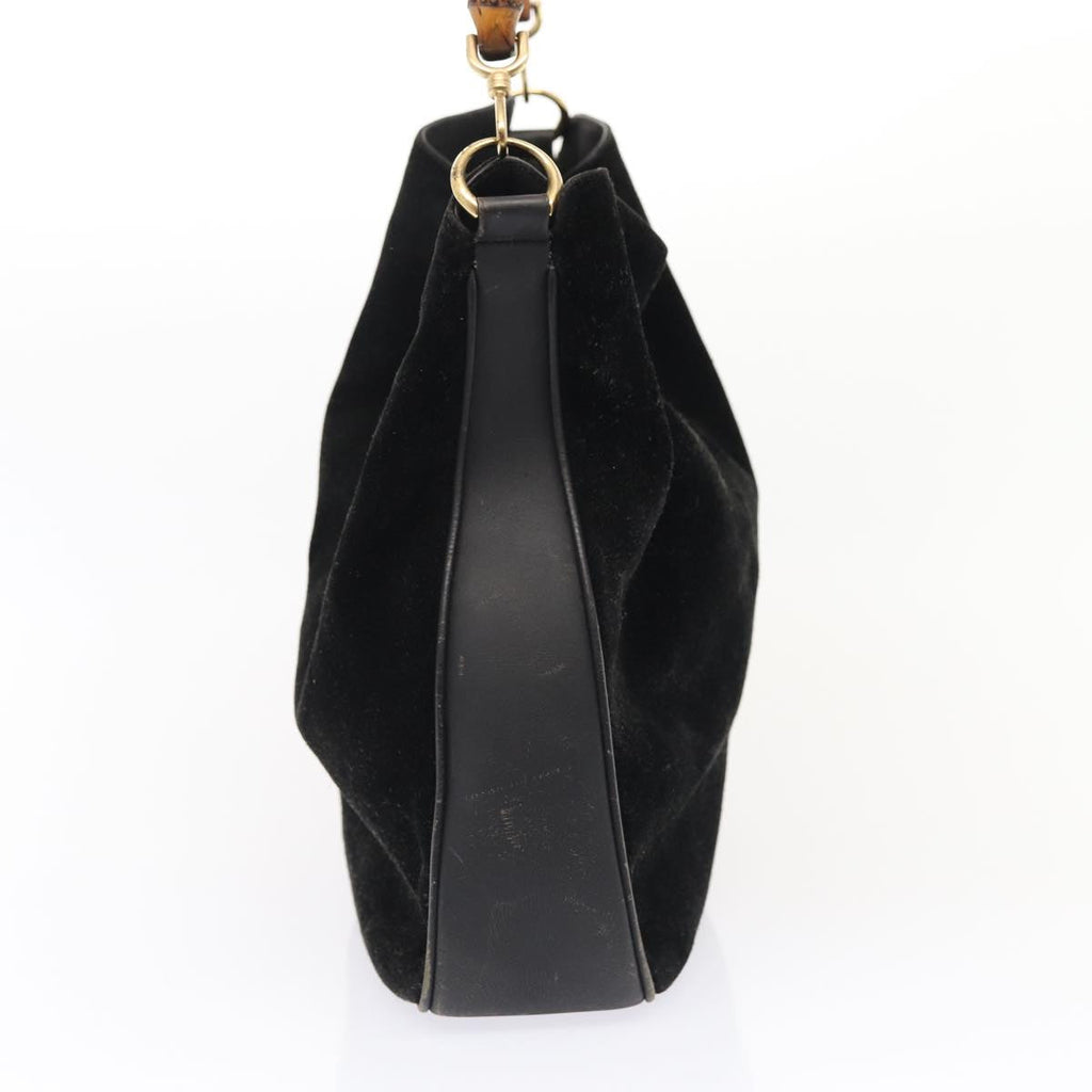 GUCCI Bamboo Hand Bag Suede 2way Black Gold 001 1014 1577 0 86933