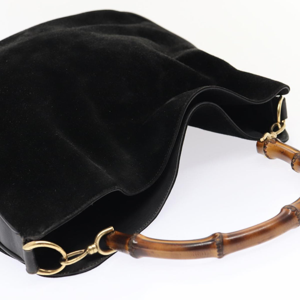 GUCCI Bamboo Hand Bag Suede 2way Black Gold 001 1014 1577 0 86933