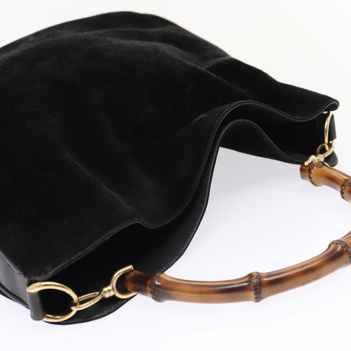GUCCI Bamboo Hand Bag Suede 2way Black Gold 001 1014 1577 0 86933