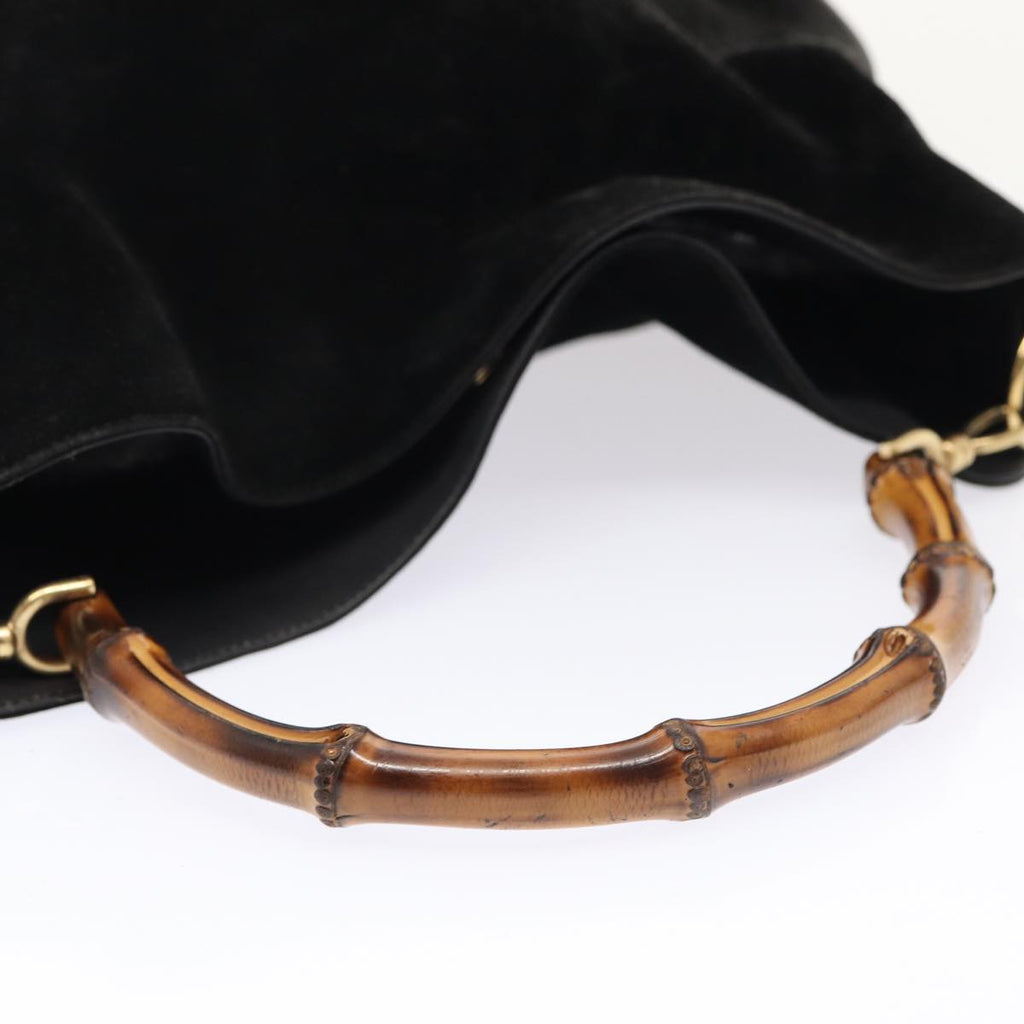 GUCCI Bamboo Hand Bag Suede 2way Black Gold 001 1014 1577 0 86933