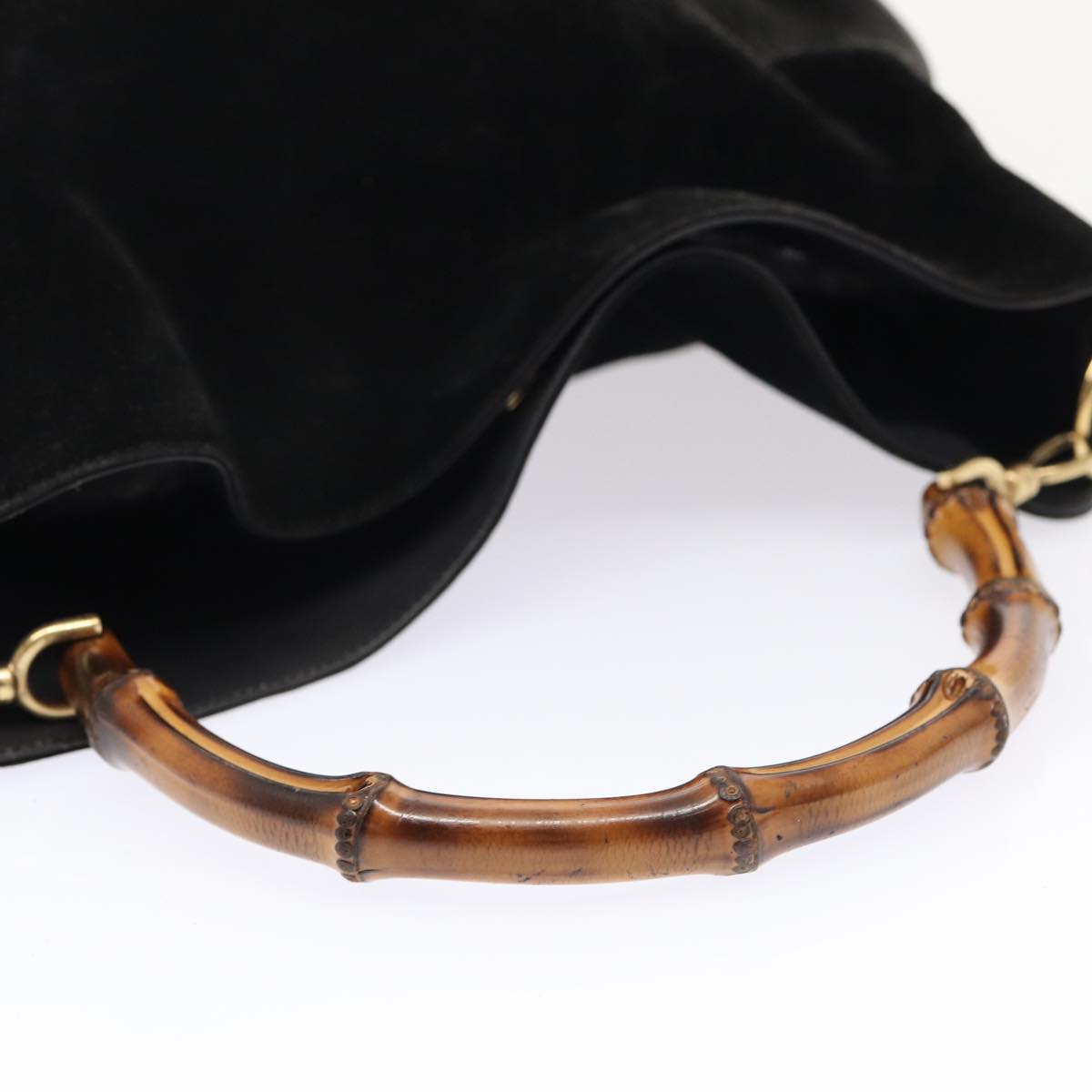 GUCCI Bamboo Hand Bag Suede 2way Black Gold 001 1014 1577 0 86933