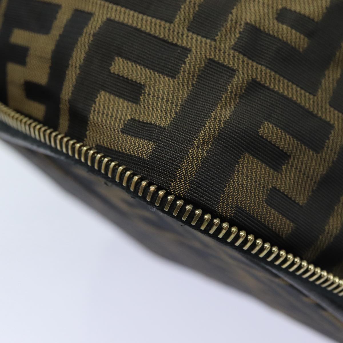 FENDI Zucca Canvas Vanity Pouch Brown Black gold 86934
