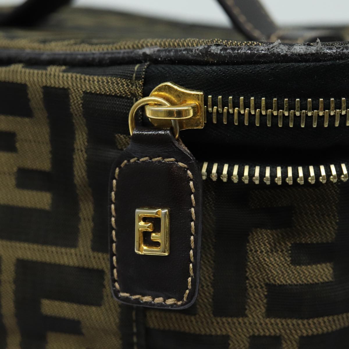 FENDI Zucca Canvas Vanity Pouch Brown Black gold 86934