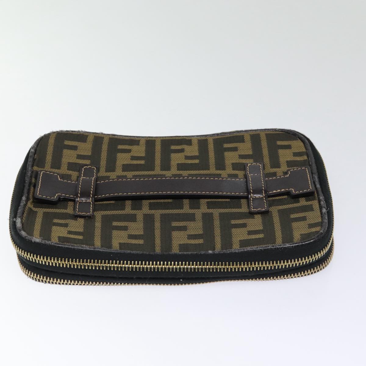 FENDI Zucca Canvas Vanity Pouch Brown Black gold 86934