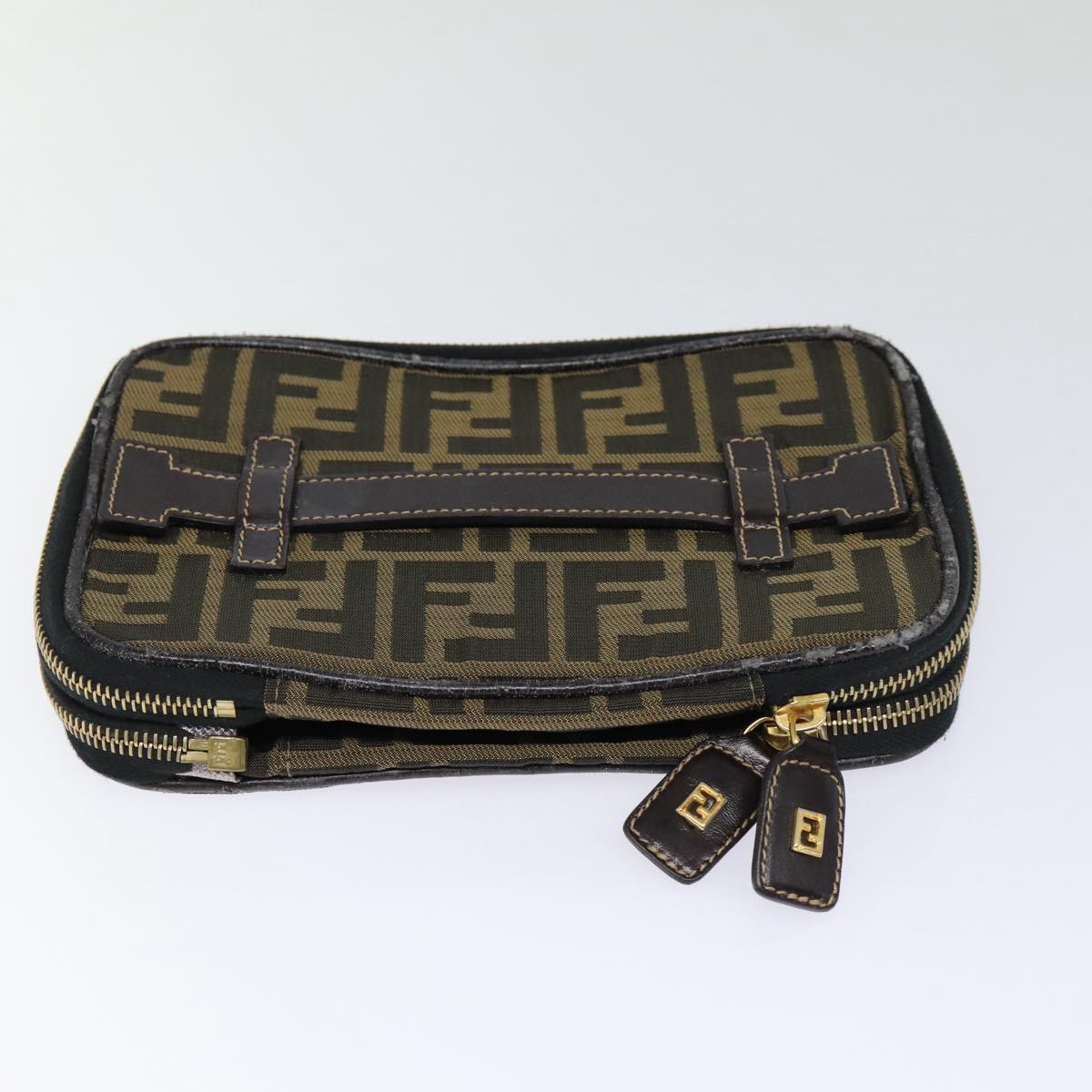 FENDI Zucca Canvas Vanity Pouch Brown Black gold 86934