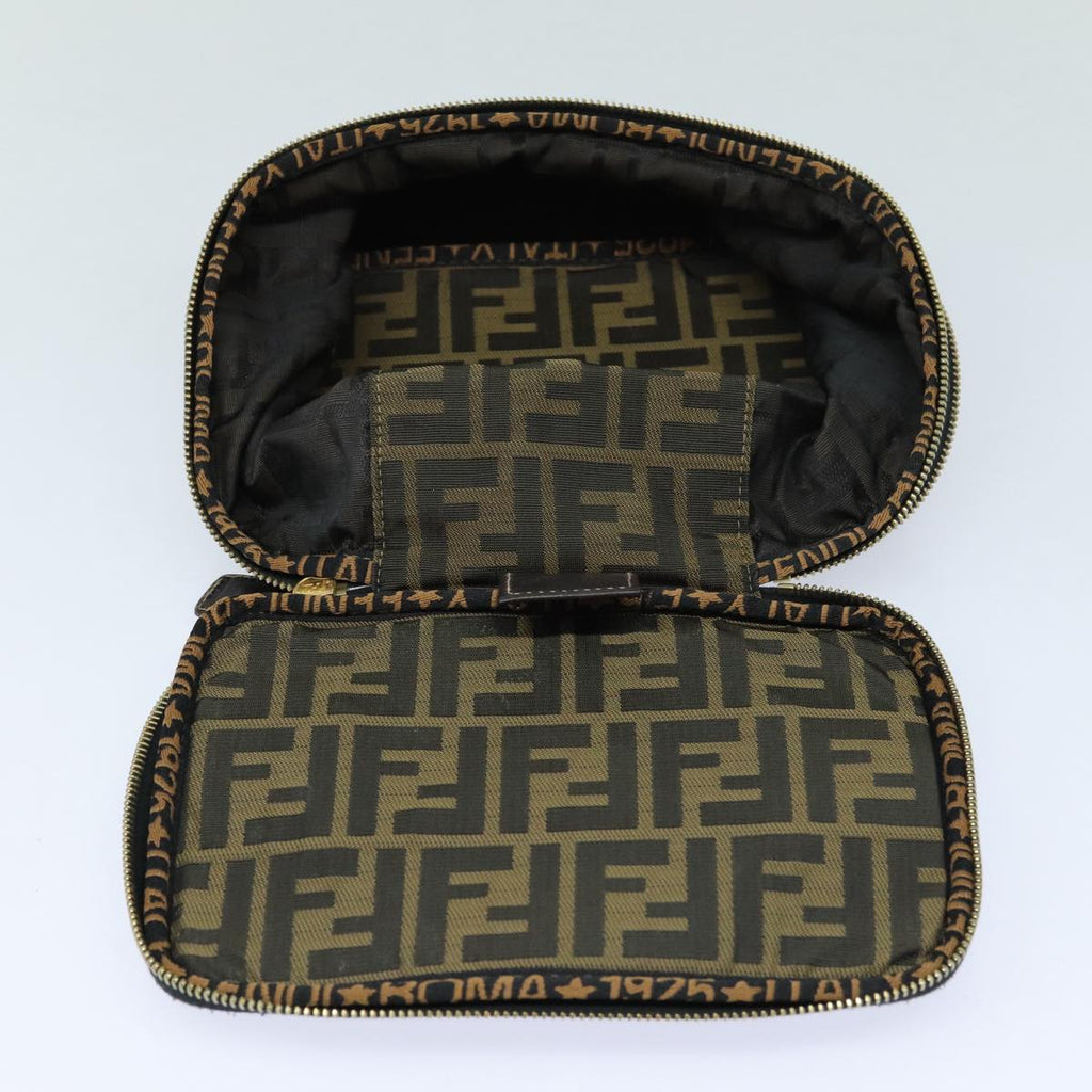 FENDI Zucca Canvas Vanity Pouch Brown Black gold 86934
