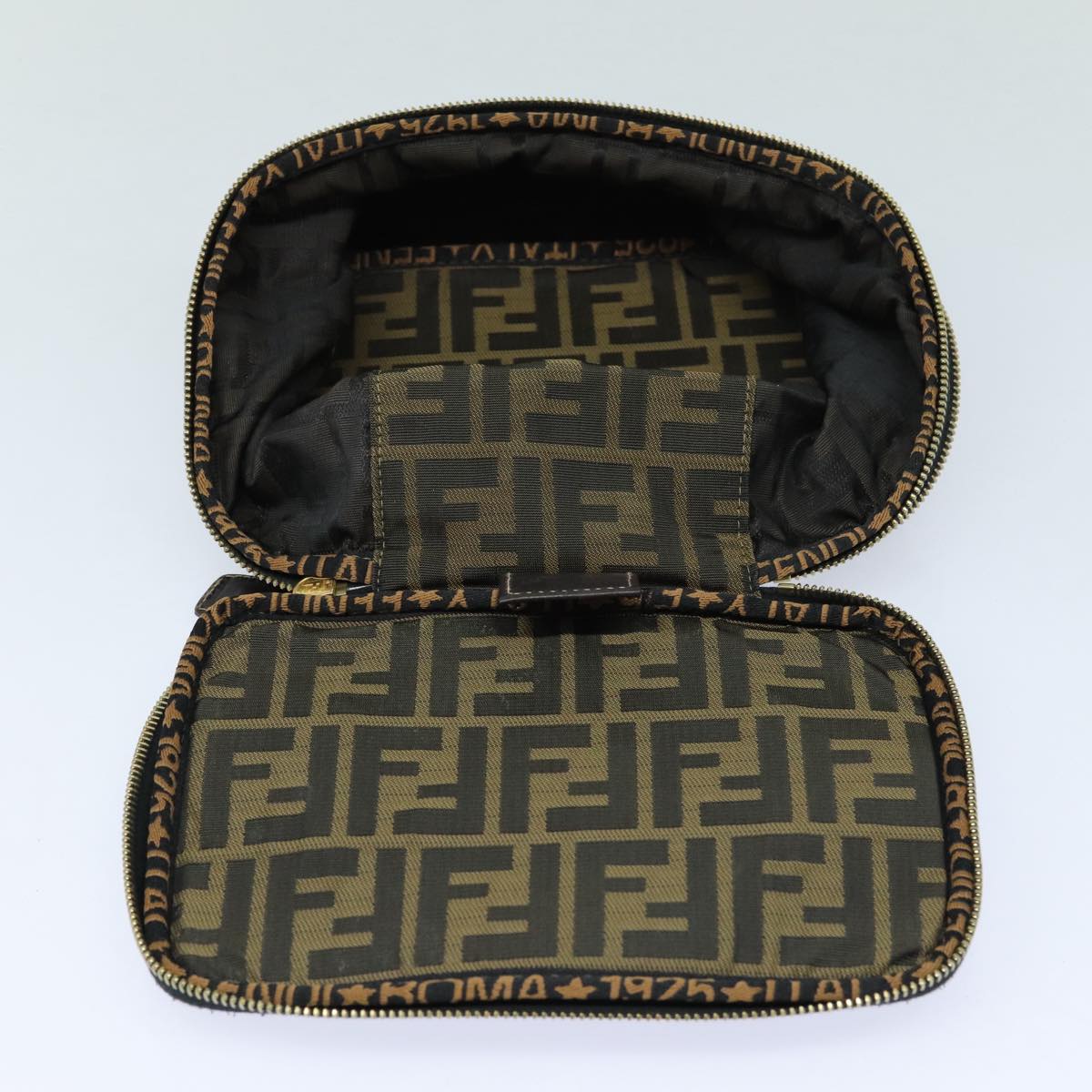 FENDI Zucca Canvas Vanity Pouch Brown Black gold 86934