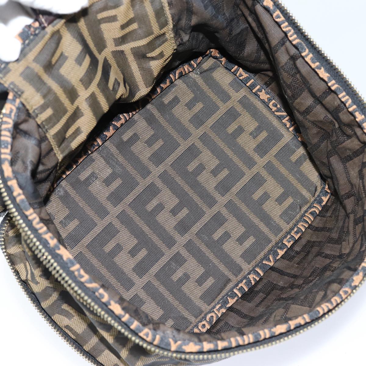 FENDI Zucca Canvas Vanity Pouch Brown Black gold 86934