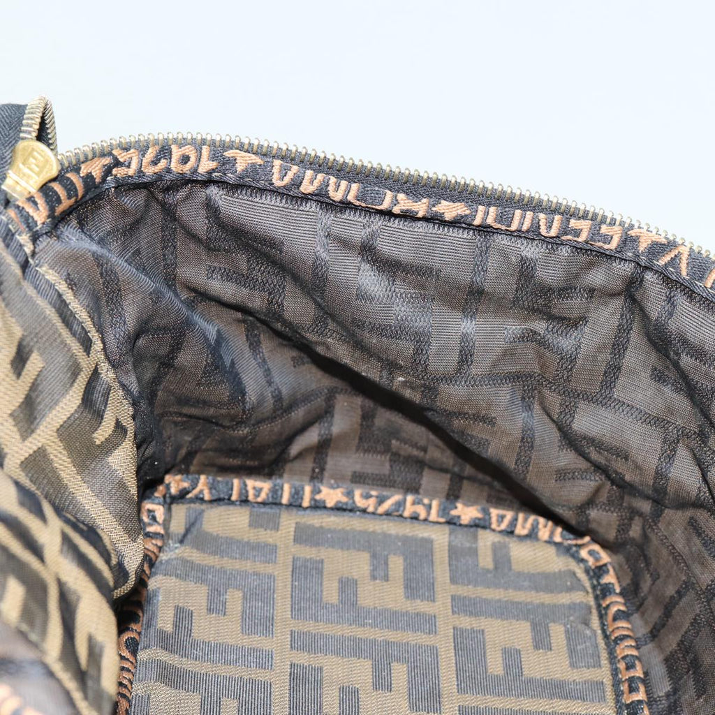 FENDI Zucca Canvas Vanity Pouch Brown Black gold 86934