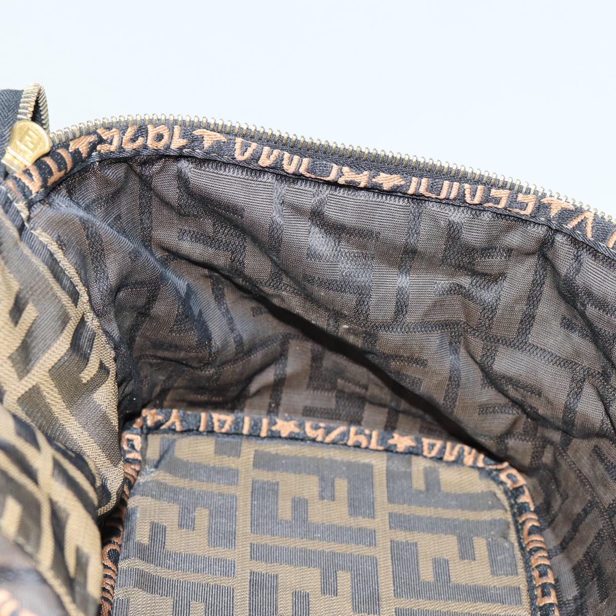 FENDI Zucca Canvas Vanity Pouch Brown Black gold 86934