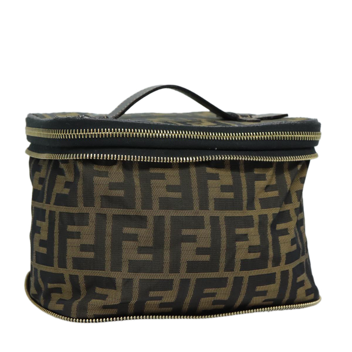 FENDI Zucca Canvas Vanity Pouch Brown Black gold 86934
