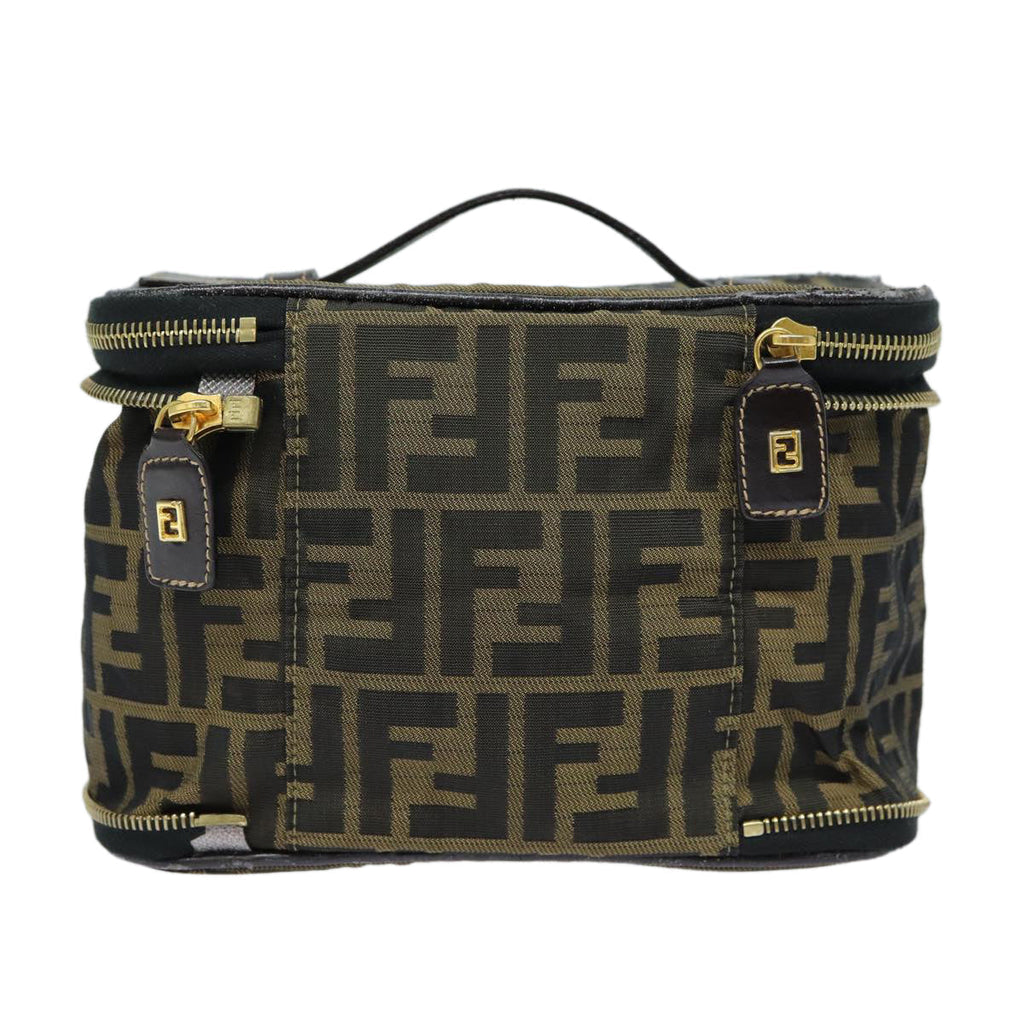 FENDI Zucca Canvas Vanity Pouch Brown Black gold 86934