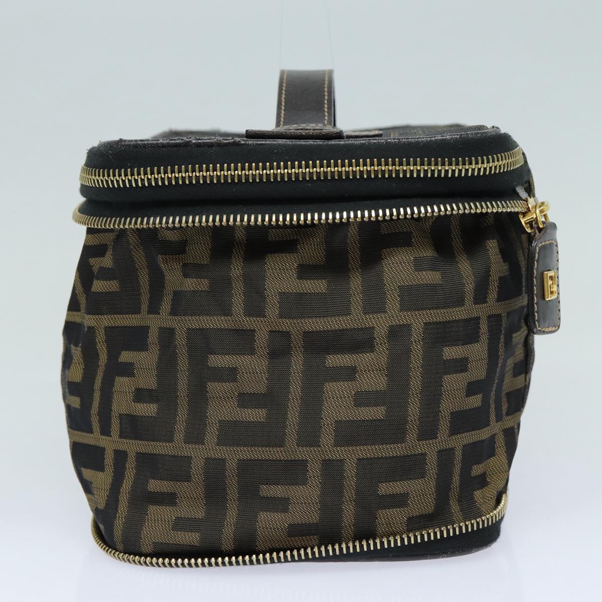 FENDI Zucca Canvas Vanity Pouch Brown Black gold 86934