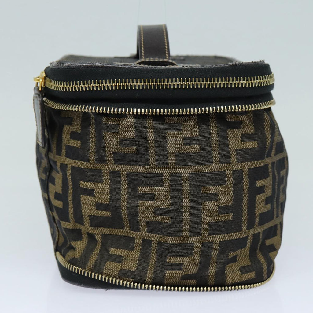 FENDI Zucca Canvas Vanity Pouch Brown Black gold 86934