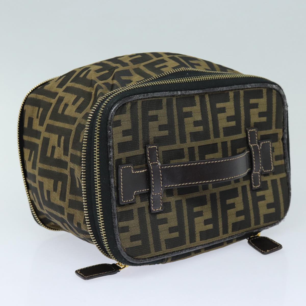 FENDI Zucca Canvas Vanity Pouch Brown Black gold 86934