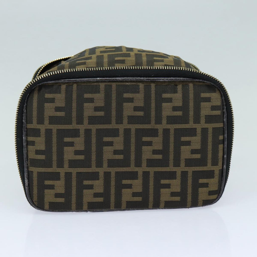 FENDI Zucca Canvas Vanity Pouch Brown Black gold 86934