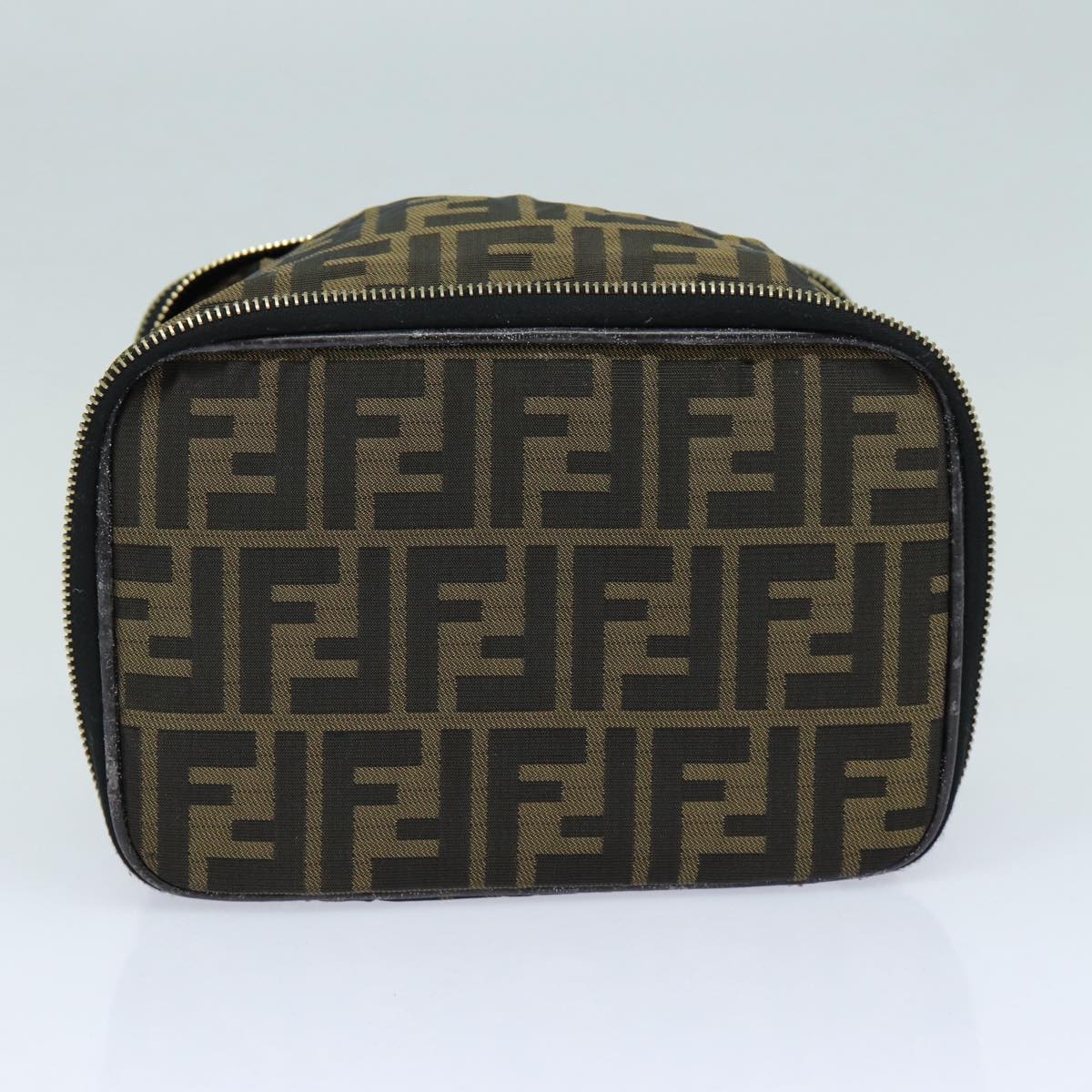 FENDI Zucca Canvas Vanity Pouch Brown Black gold 86934