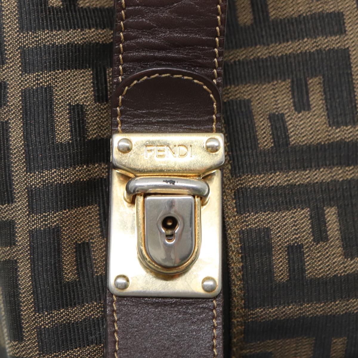 FENDI Zucca Canvas Vanity Pouch Brown Black gold 86935