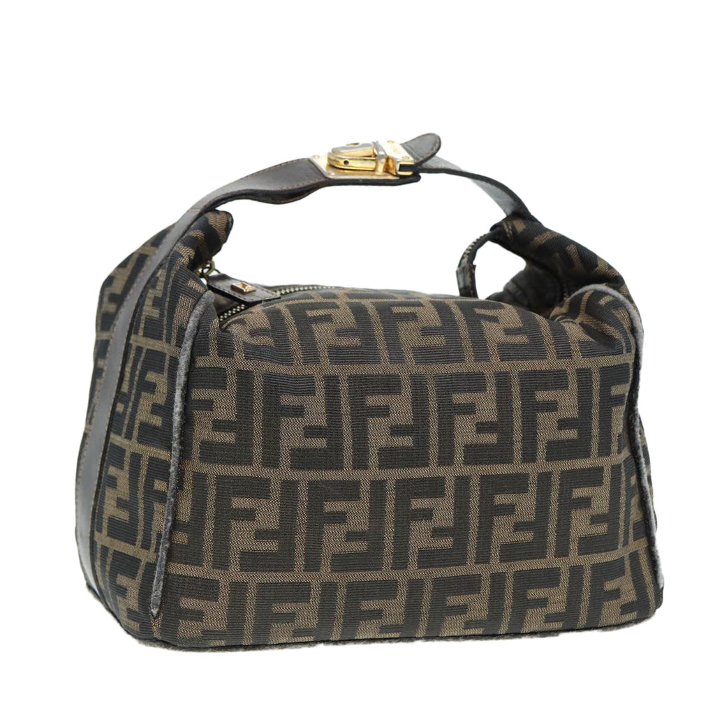 FENDI Zucca Canvas Vanity Pouch Brown Black gold 86935