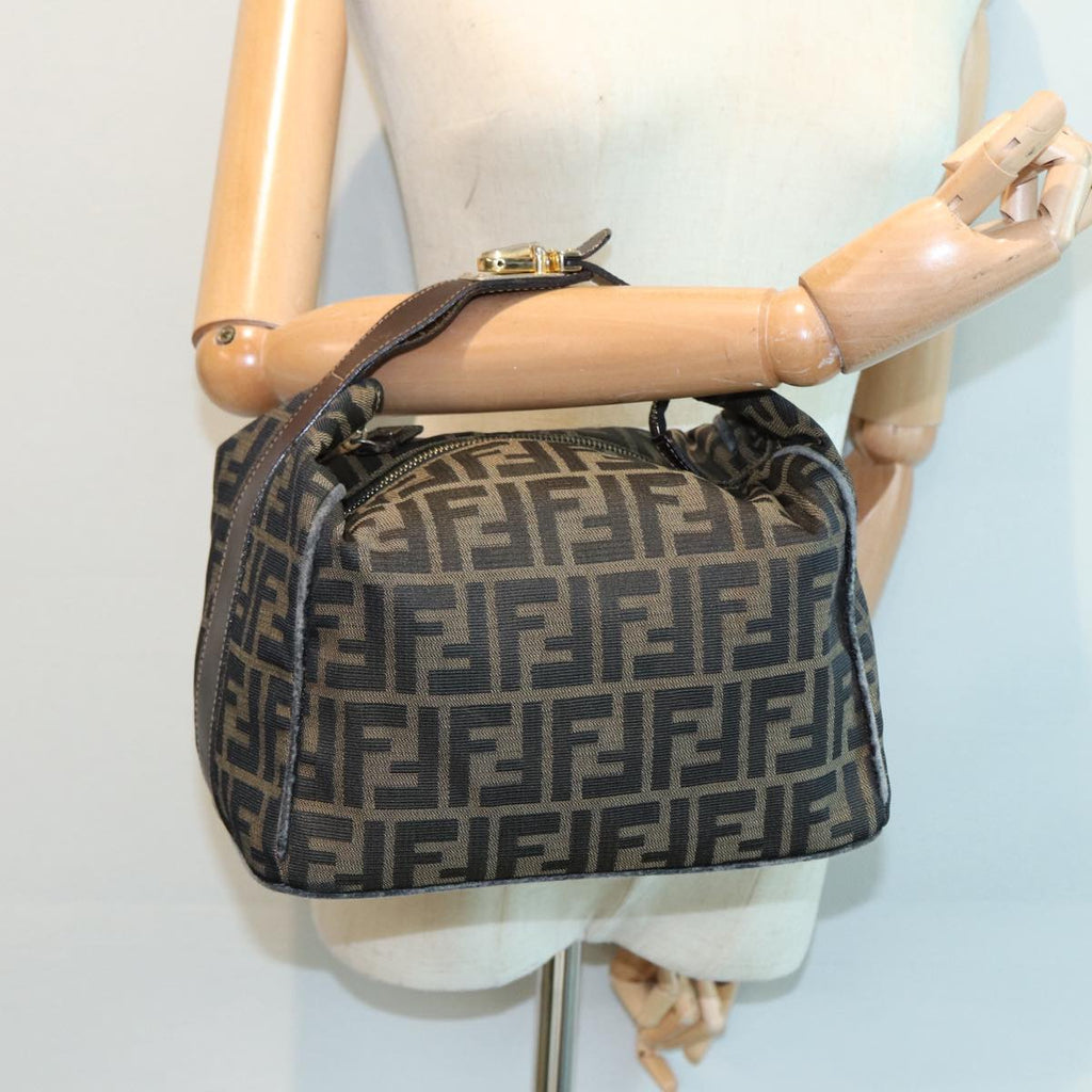 FENDI Zucca Canvas Vanity Pouch Brown Black gold 86935