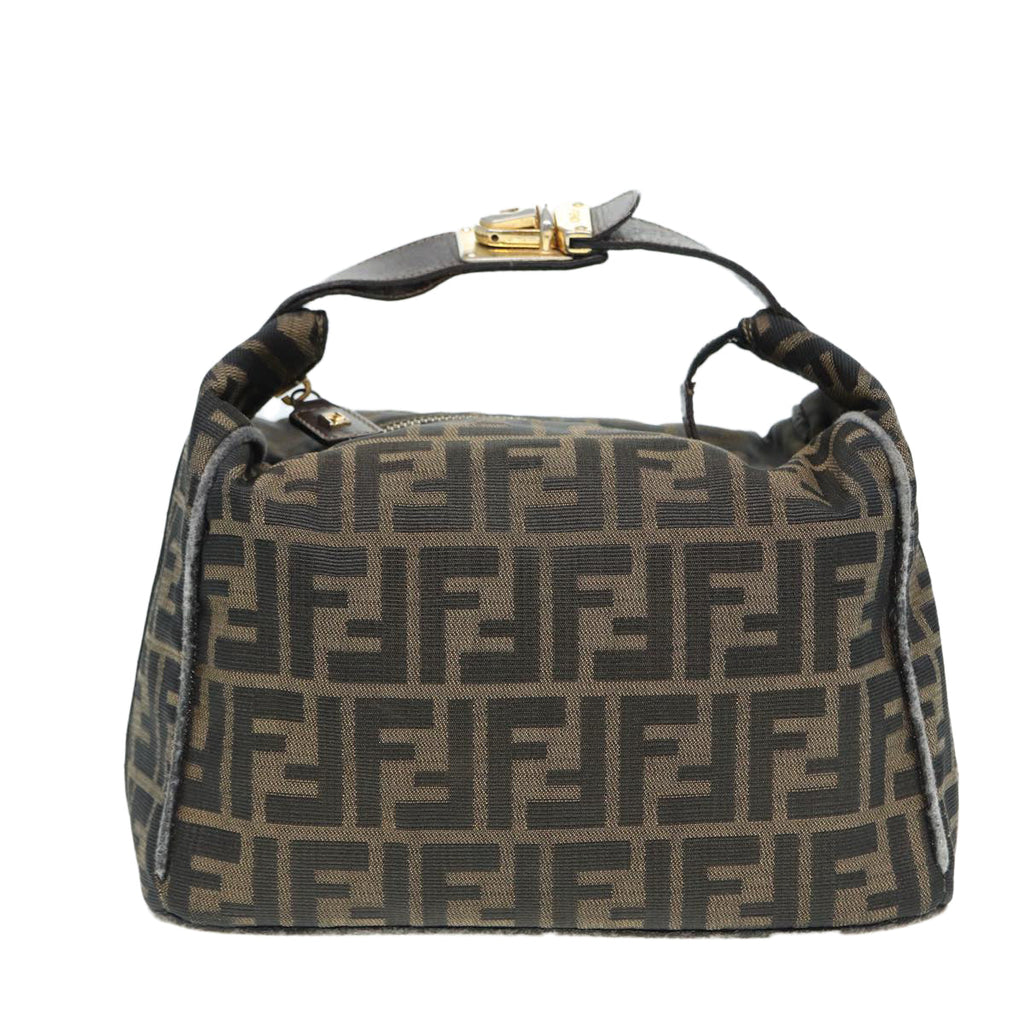 FENDI Zucca Canvas Vanity Pouch Brown Black gold 86935
