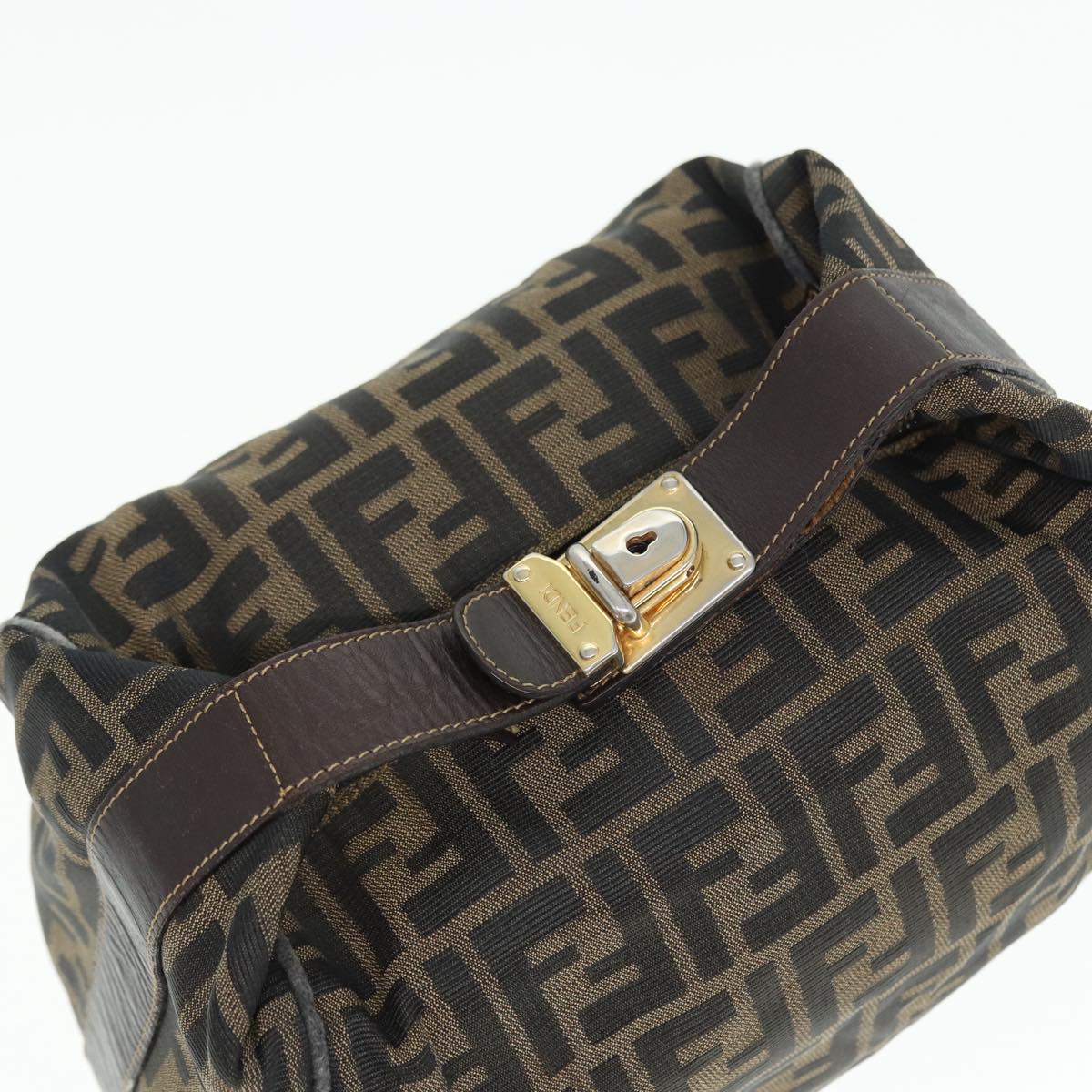 FENDI Zucca Canvas Vanity Pouch Brown Black gold 86935