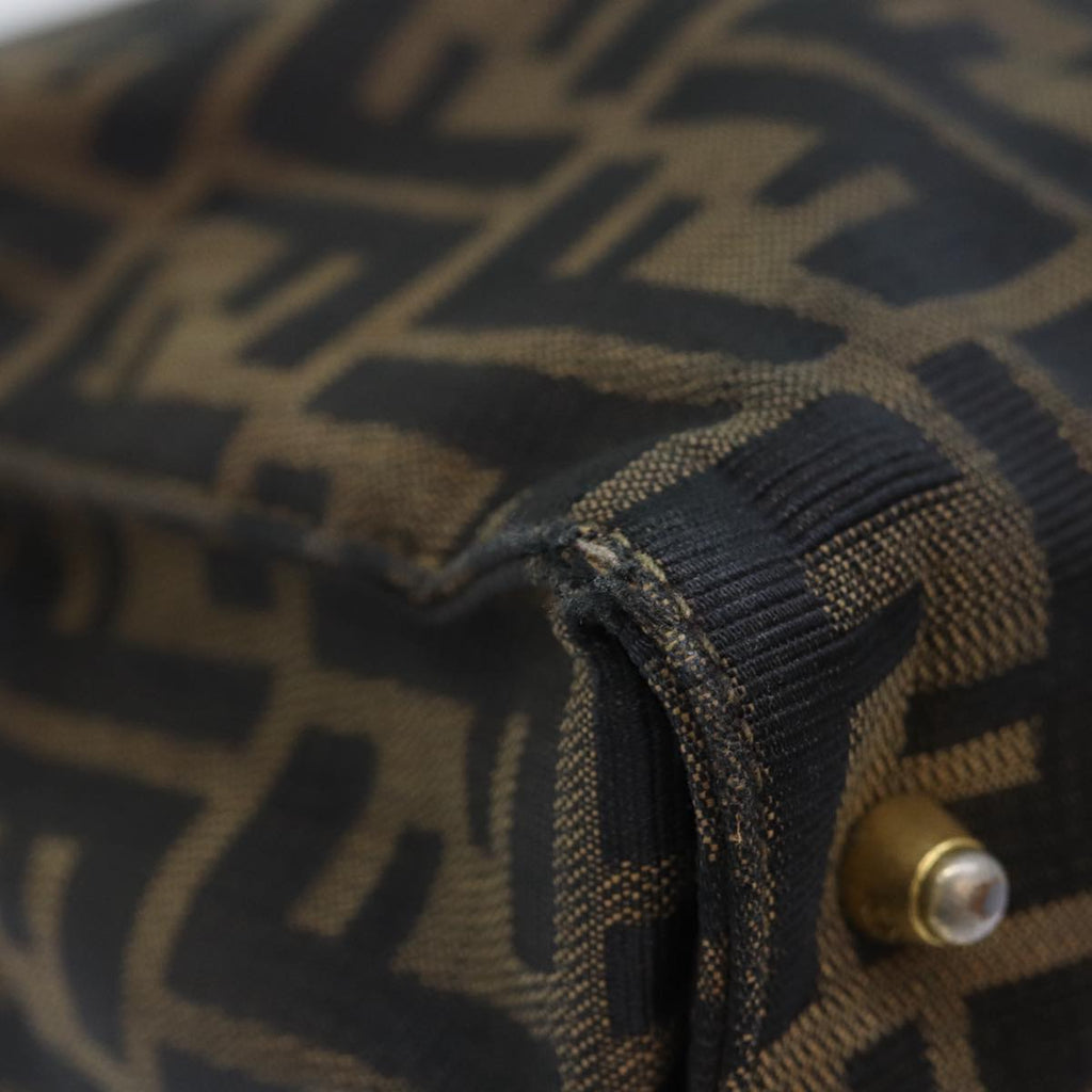 FENDI Zucca Canvas Hand Bag Brown Black gold 86939