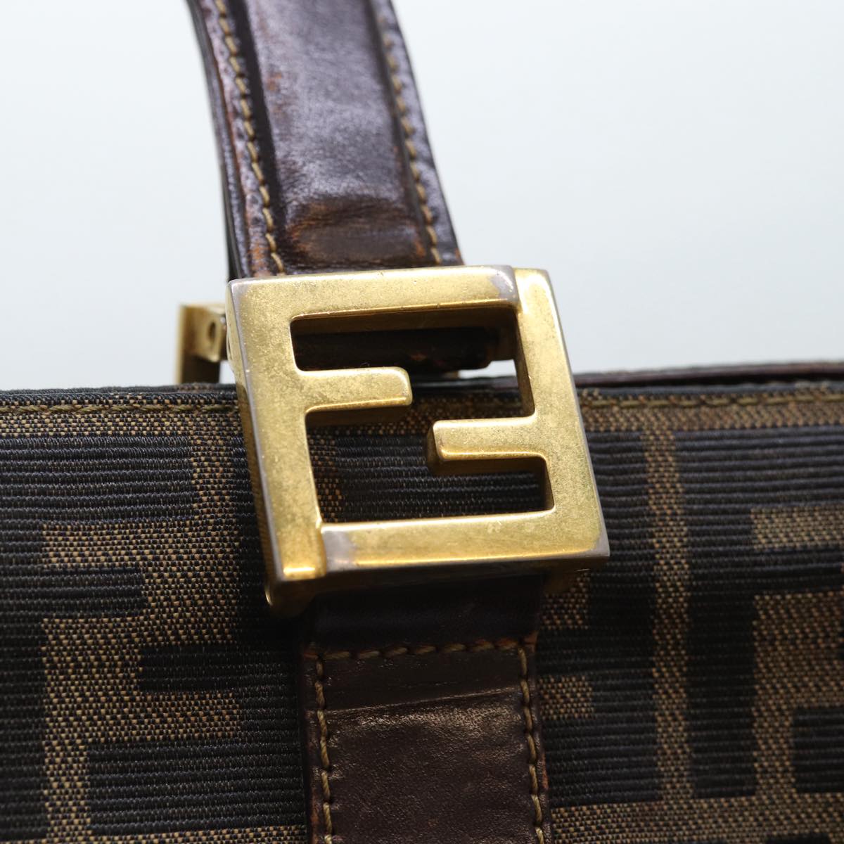 FENDI Zucca Canvas Hand Bag Brown Black gold 86939