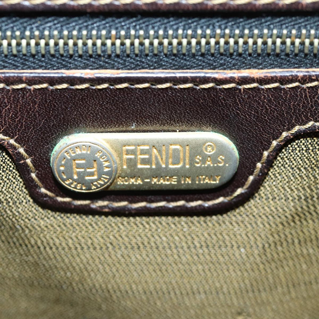 FENDI Zucca Canvas Hand Bag Brown Black gold 86939