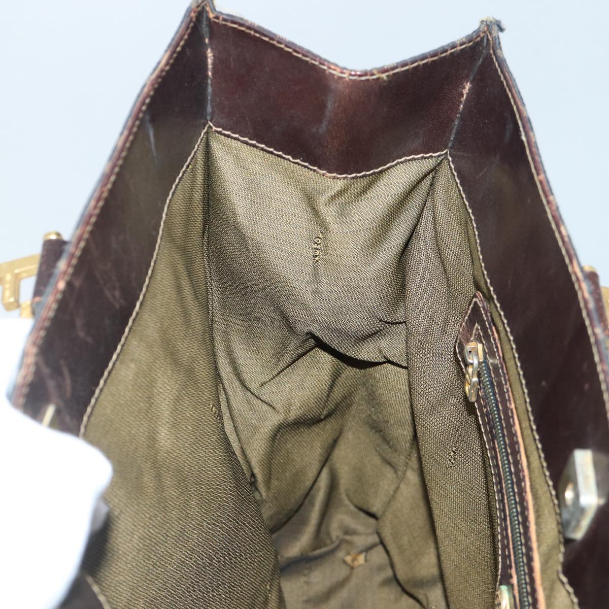 FENDI Zucca Canvas Hand Bag Brown Black gold 86939
