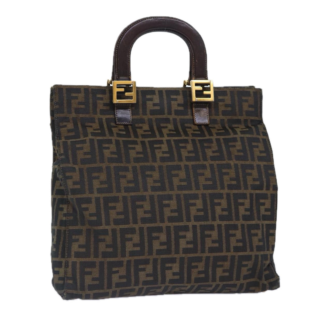FENDI Zucca Canvas Hand Bag Brown Black gold 86939