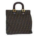FENDI Zucca Canvas Hand Bag Brown Black gold 86939
