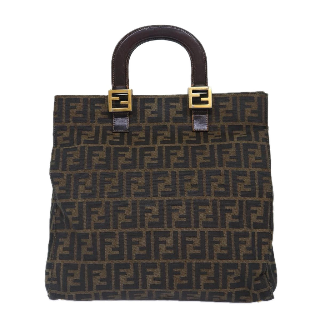 FENDI Zucca Canvas Hand Bag Brown Black gold 86939