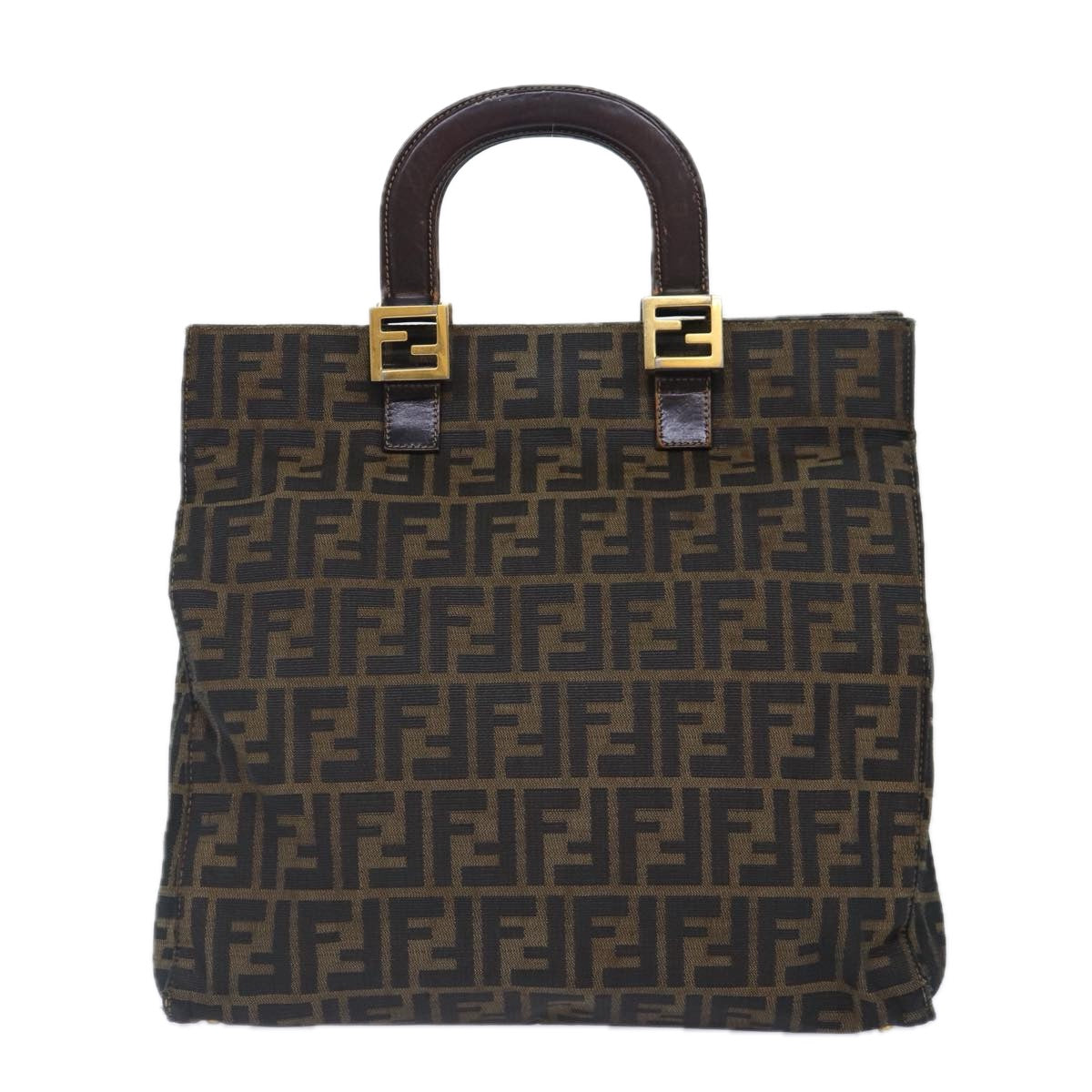FENDI Zucca Canvas Hand Bag Brown Black gold 86939