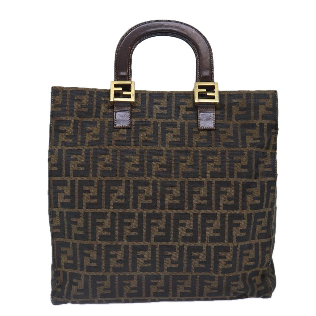 FENDI Zucca Canvas Hand Bag Brown Black gold 86939